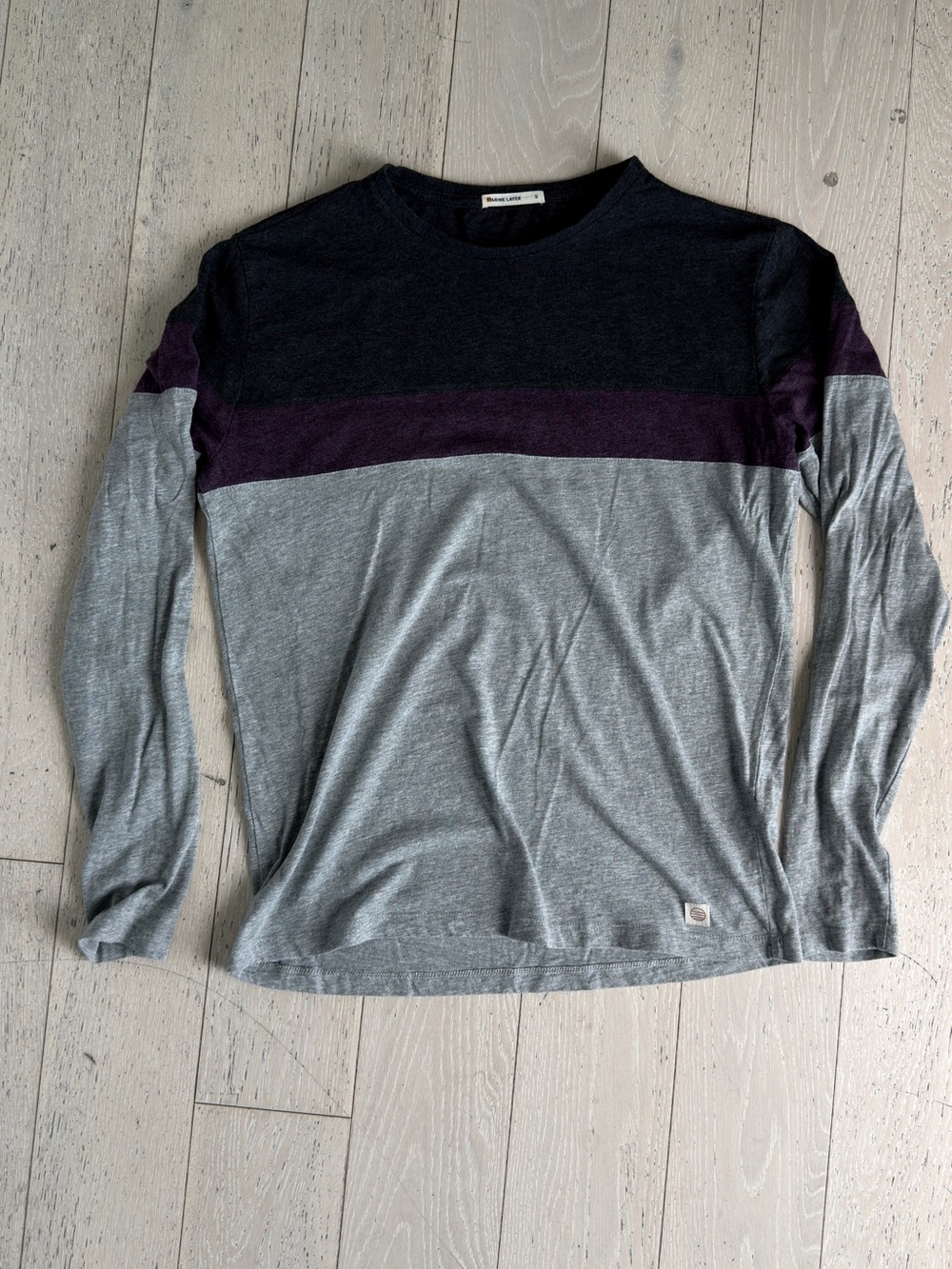 Marine Layer Men's Colorblock Long-Sleeve Crew in Gray, Black & Purple